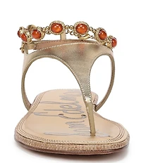 Sam Edelman Canna 2 Metallic Leather Embellished Anklet T-Strap Flat Sandals