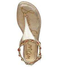 Sam Edelman Canna 2 Metallic Leather Embellished Anklet T-Strap Flat Sandals