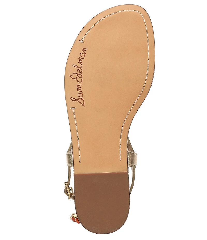 Sam Edelman Canna 2 Metallic Leather Embellished Anklet T-Strap Flat Sandals