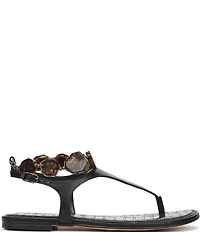 Sam Edelman Canna Leather Stone Embellished Anklet T-Strap Flat Sandals