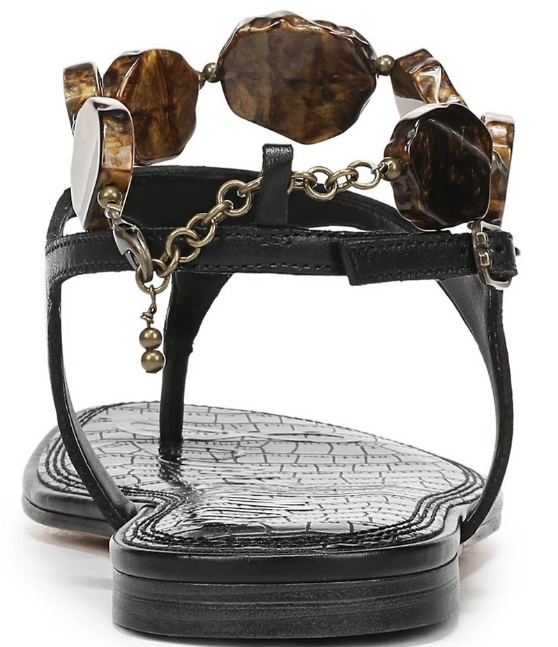 Sam Edelman Canna Leather Stone Embellished Anklet T-Strap Flat Sandals