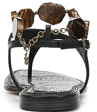 Sam Edelman Canna Leather Stone Embellished Anklet T-Strap Flat Sandals