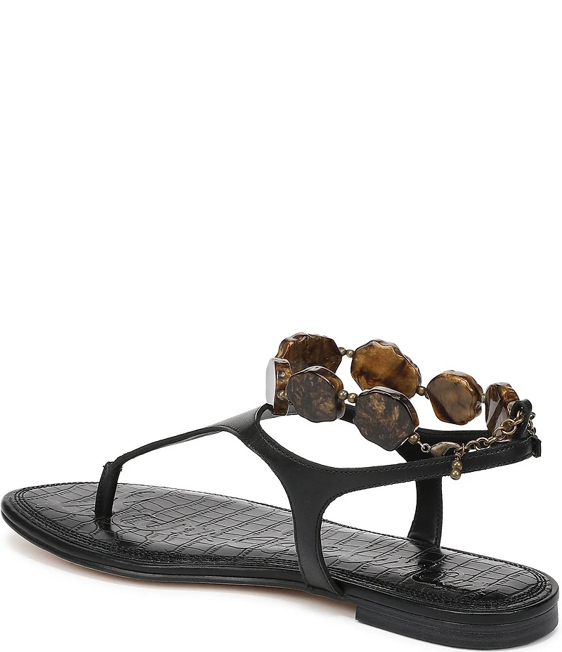 Sam Edelman Canna Leather Stone Embellished Anklet T-Strap Flat Sandals