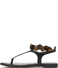 Sam Edelman Canna Leather Stone Embellished Anklet T-Strap Flat Sandals