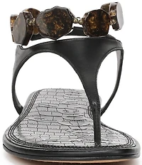 Sam Edelman Canna Leather Stone Embellished Anklet T-Strap Flat Sandals