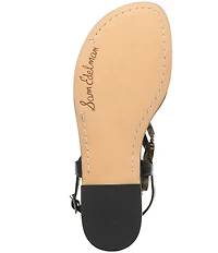 Sam Edelman Canna Leather Stone Embellished Anklet T-Strap Flat Sandals