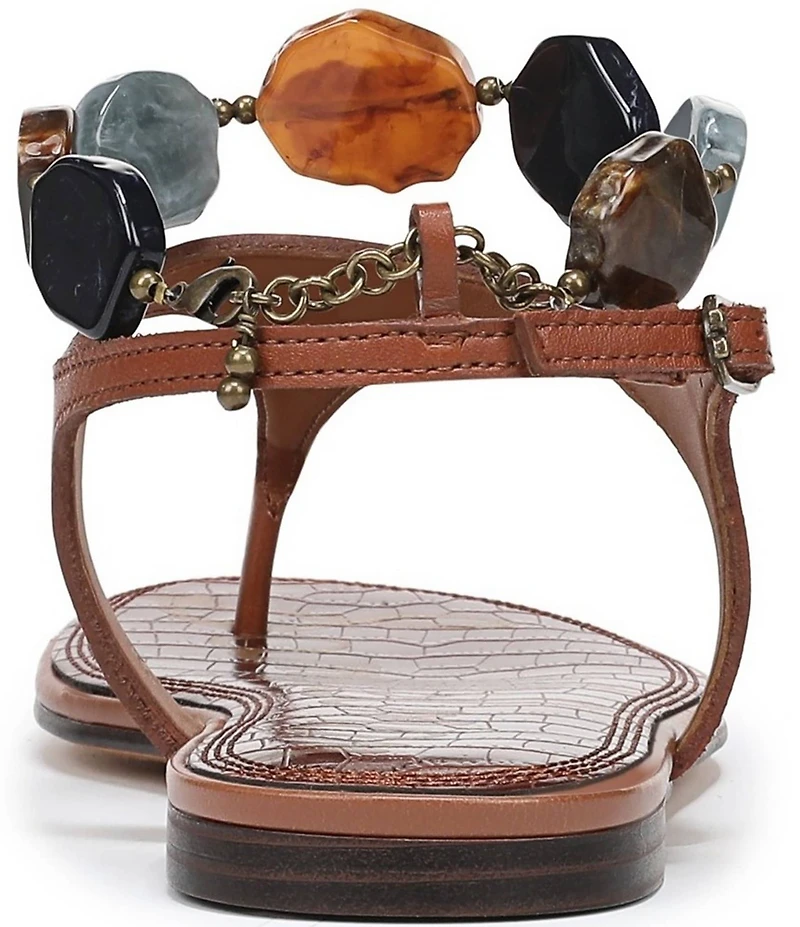 Sam Edelman Canna Leather Stone Embellished Anklet T-Strap Flat Sandals