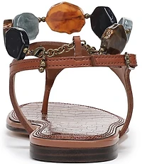 Sam Edelman Canna Leather Stone Embellished Anklet T-Strap Flat Sandals