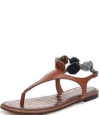 Sam Edelman Canna Leather Stone Embellished Anklet T-Strap Flat Sandals