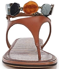 Sam Edelman Canna Leather Stone Embellished Anklet T-Strap Flat Sandals