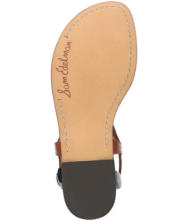 Sam Edelman Canna Leather Stone Embellished Anklet T-Strap Flat Sandals