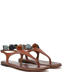 Sam Edelman Canna Leather Stone Embellished Anklet T-Strap Flat Sandals
