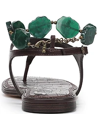 Sam Edelman Canna Leather Stone Embellished Anklet T-Strap Flat Sandals