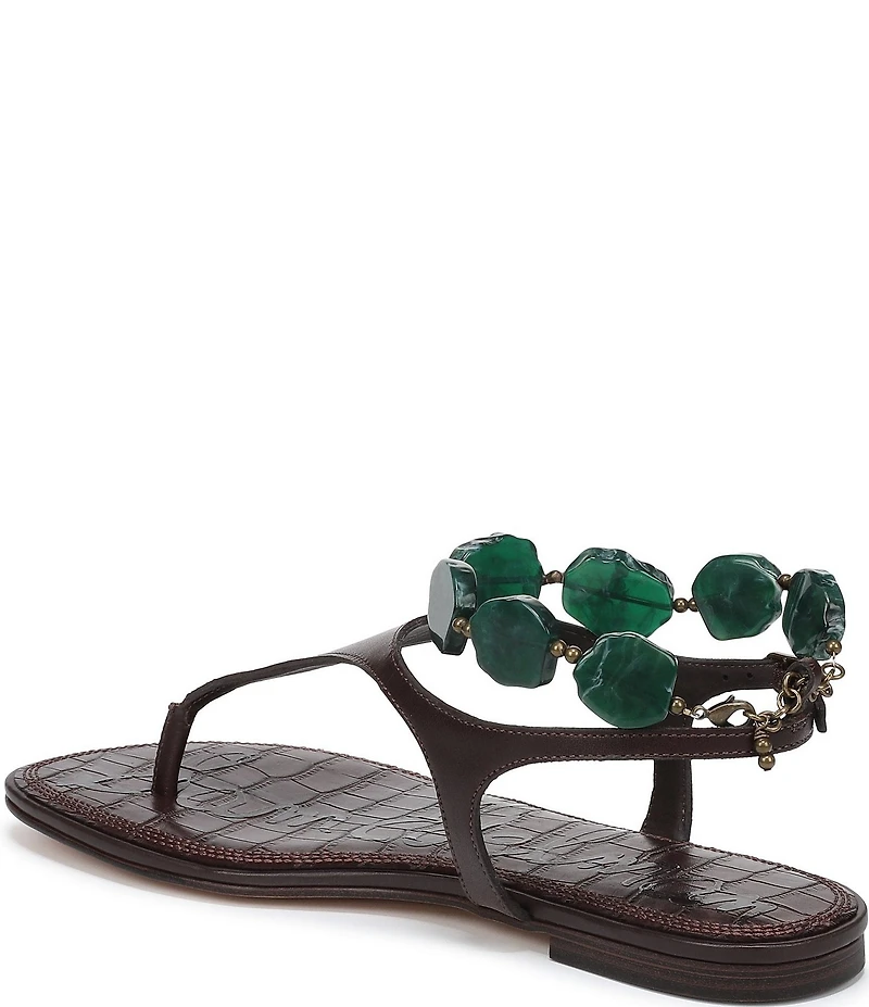 Sam Edelman Canna Leather Stone Embellished Anklet T-Strap Flat Sandals
