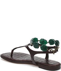 Sam Edelman Canna Leather Stone Embellished Anklet T-Strap Flat Sandals