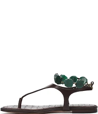 Sam Edelman Canna Leather Stone Embellished Anklet T-Strap Flat Sandals