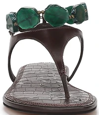 Sam Edelman Canna Leather Stone Embellished Anklet T-Strap Flat Sandals