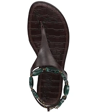 Sam Edelman Canna Leather Stone Embellished Anklet T-Strap Flat Sandals