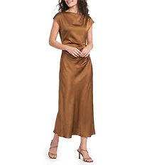 Sam Edelman Cap Sleeve Ruched Satin Midi Dress