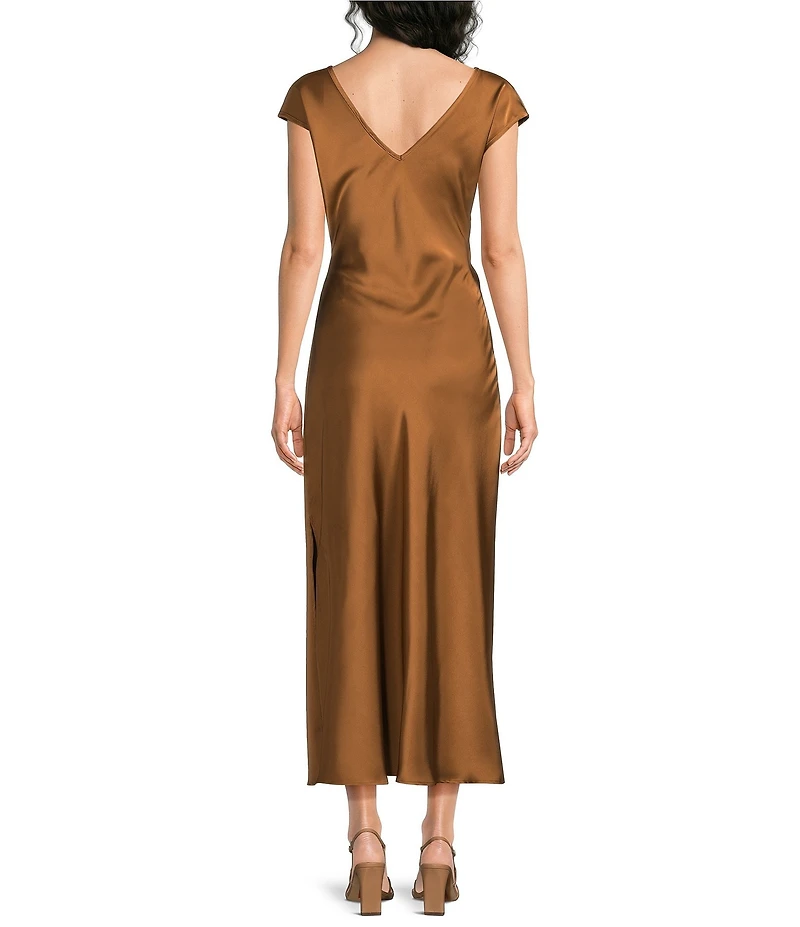 Sam Edelman Cap Sleeve Ruched Satin Midi Dress