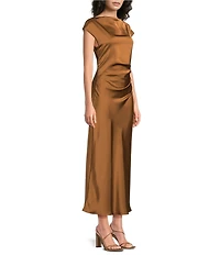 Sam Edelman Cap Sleeve Ruched Satin Midi Dress