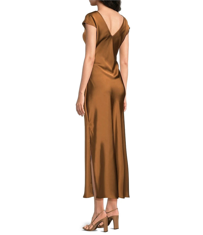 Sam Edelman Cap Sleeve Ruched Satin Midi Dress