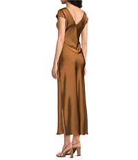 Sam Edelman Cap Sleeve Ruched Satin Midi Dress