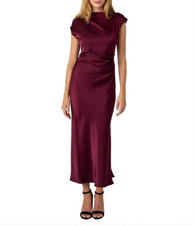 Sam Edelman Cap Sleeve Ruched Satin Maxi Dress
