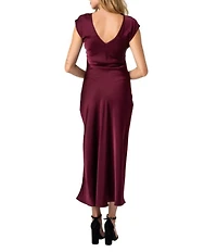 Sam Edelman Cap Sleeve Ruched Satin Maxi Dress