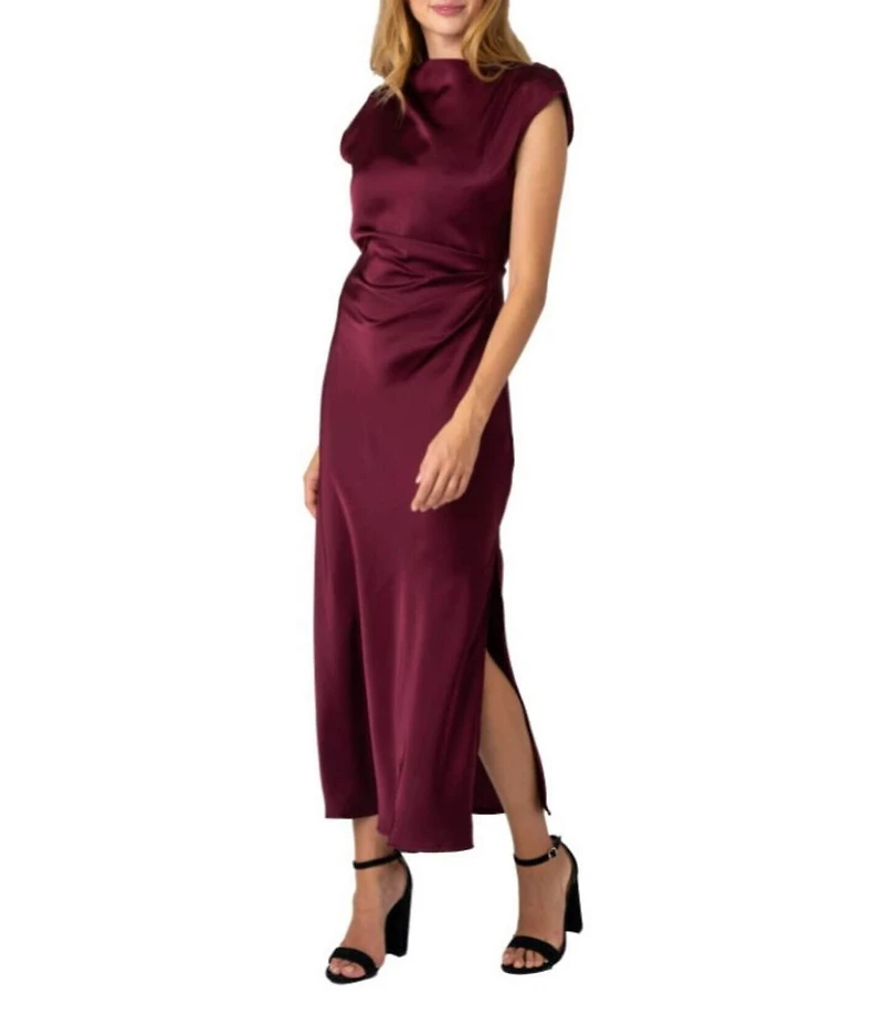Sam Edelman Cap Sleeve Ruched Satin Maxi Dress