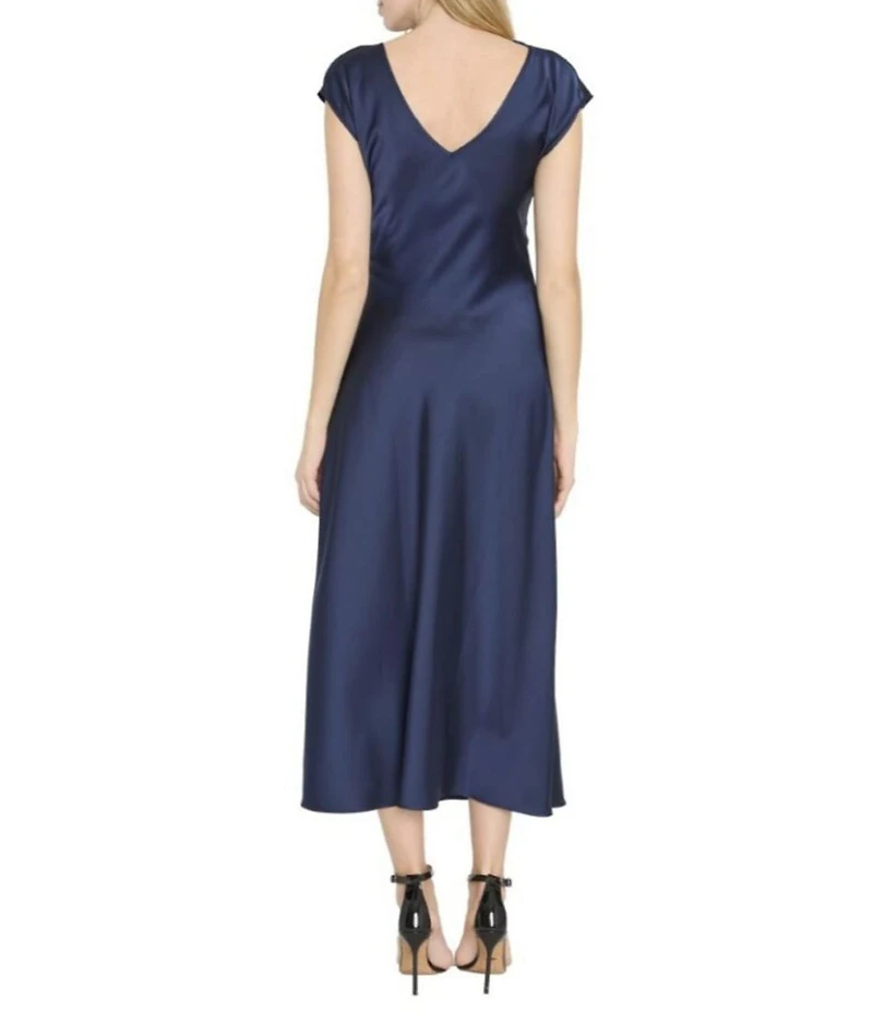 Sam Edelman Cap Sleeve Ruched Satin Midi Dress