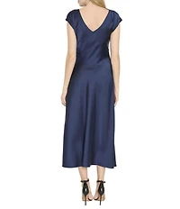 Sam Edelman Cap Sleeve Ruched Satin Midi Dress