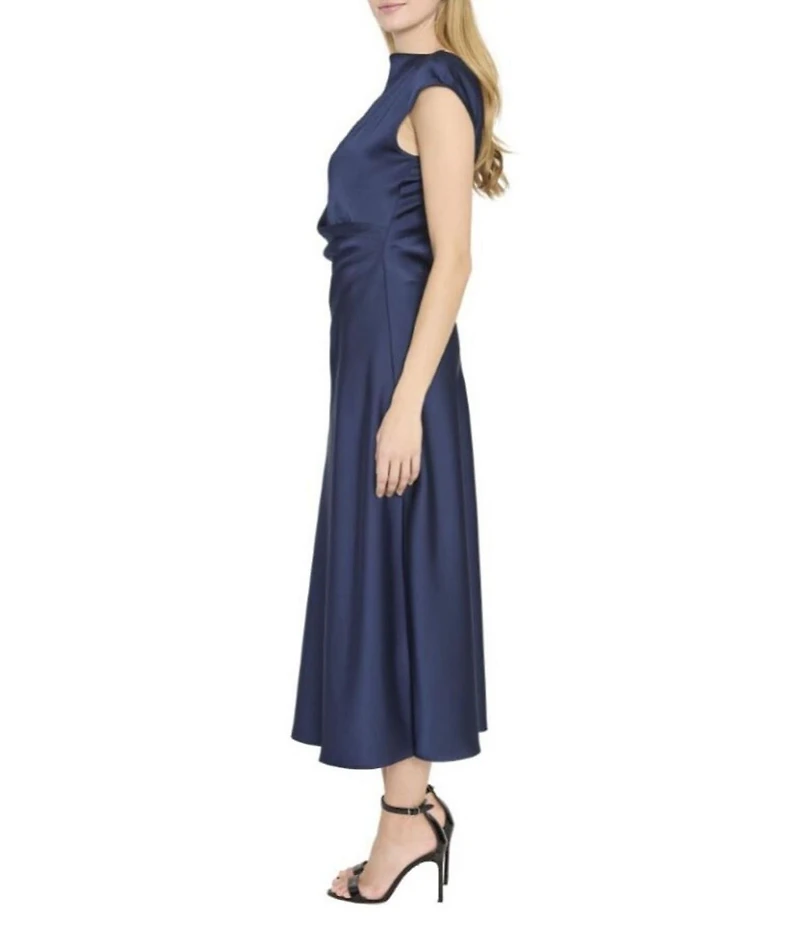 Sam Edelman Cap Sleeve Ruched Satin Midi Dress