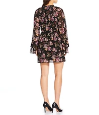Sam Edelman Chiffon Long Sleeve Ruffled Dark Rose Sheath Mini Dress