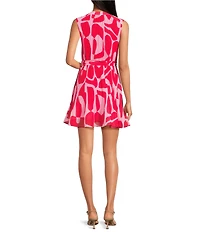 Sam Edelman Chiffon Printed Crew Neck Sleeveless Button Front Mini Dress