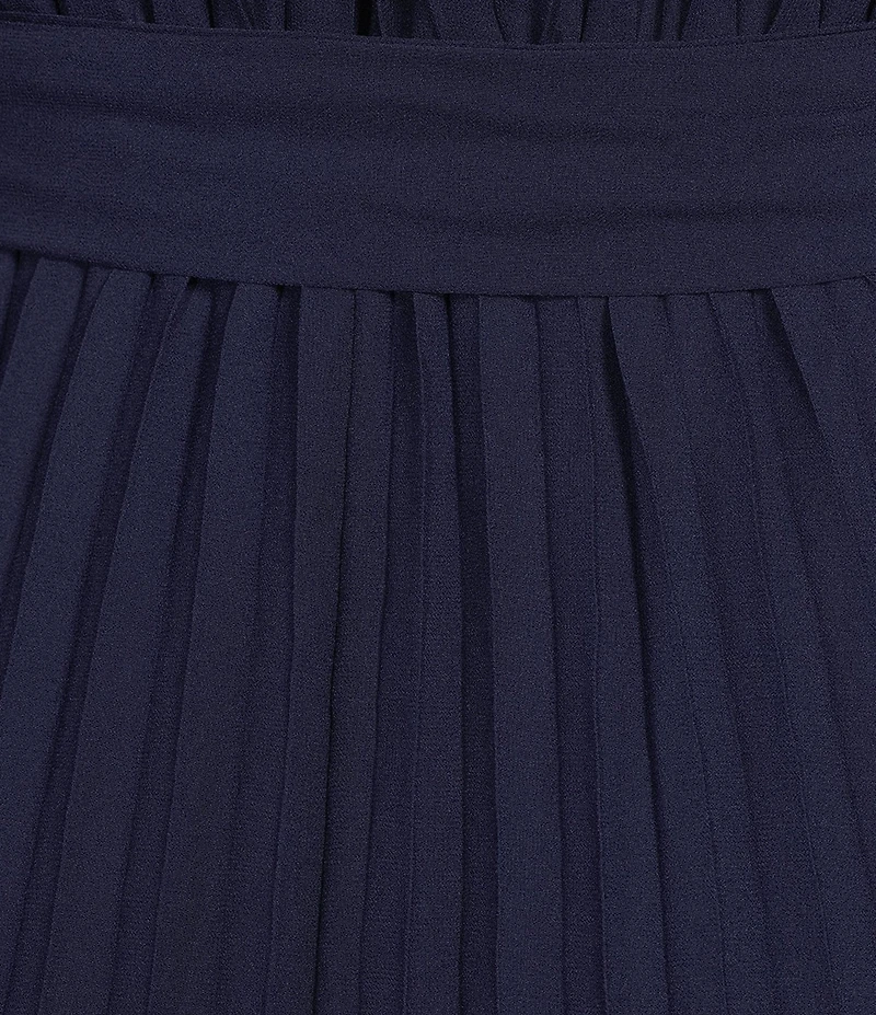 Sam Edelman Chiffon V-Neck Long Sleeve Pleated A-Line Midi Dress