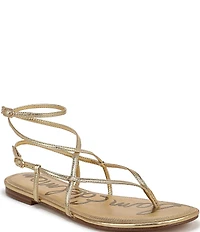 Sam Edelman Clarra Metallic Leather Strappy Flat Sandals