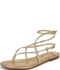 Sam Edelman Clarra Metallic Leather Strappy Flat Sandals