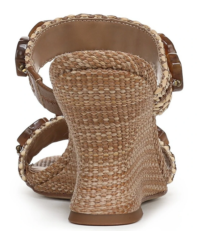 Sam Edelman Dante Stone Embellished Raffia T-Strap Wedge Slide Sandals