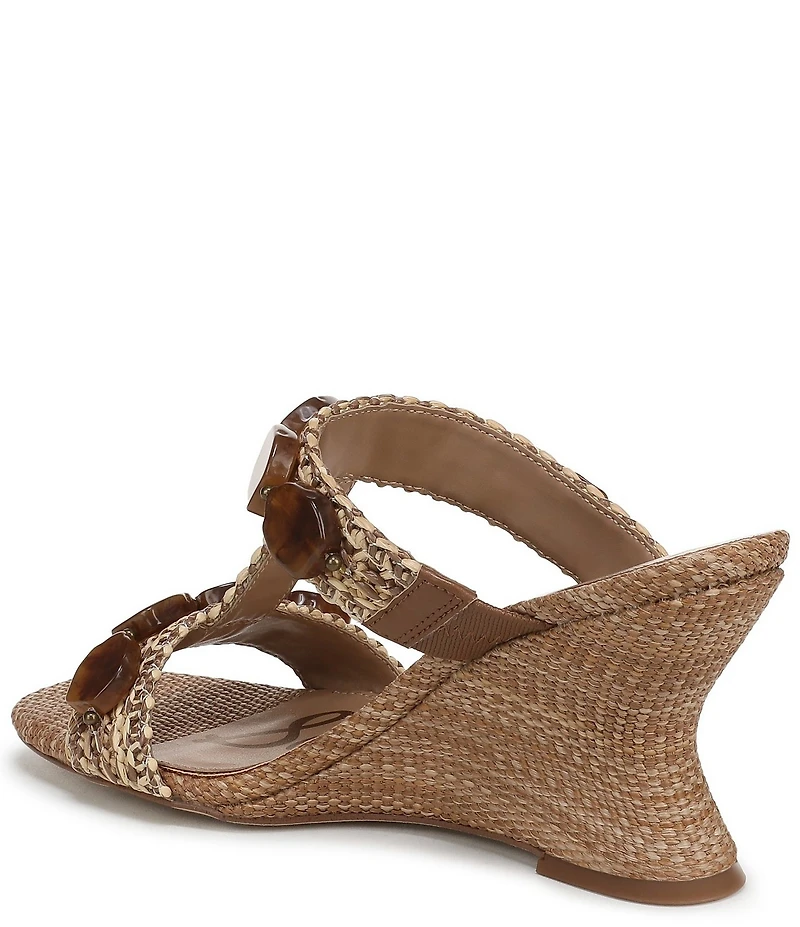 Sam Edelman Dante Stone Embellished Raffia T-Strap Wedge Slide Sandals