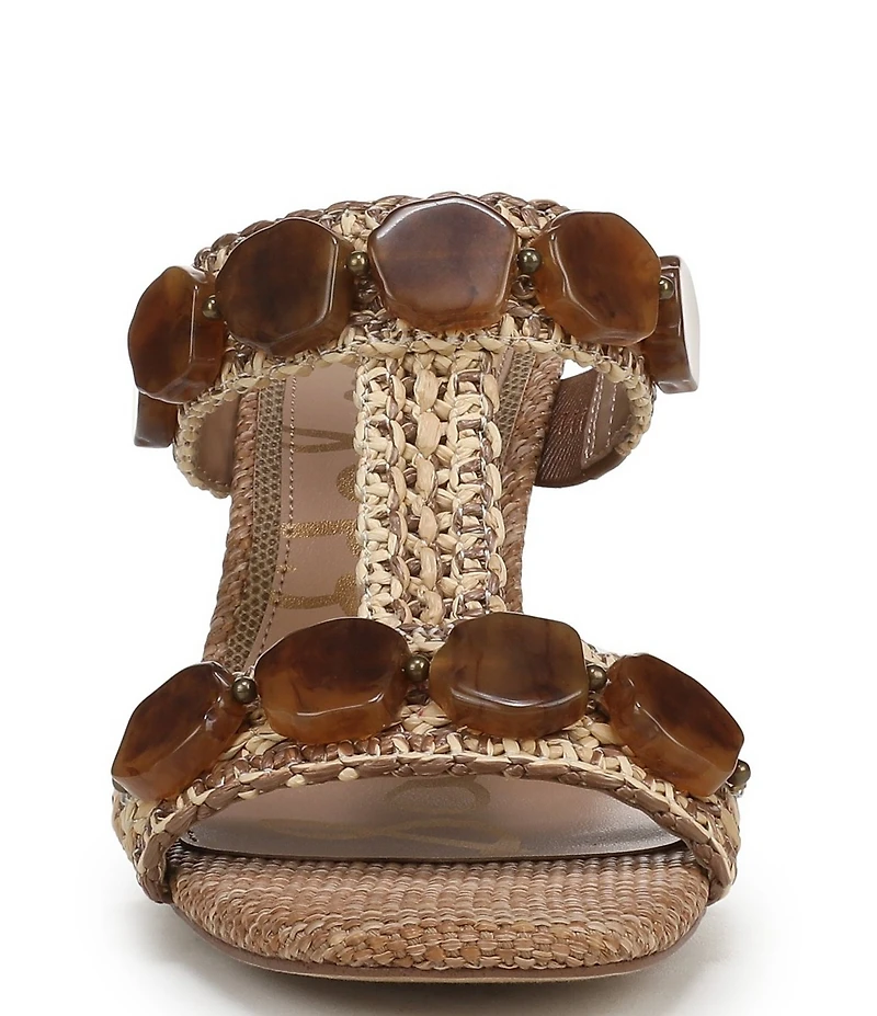 Sam Edelman Dante Stone Embellished Raffia T-Strap Wedge Slide Sandals