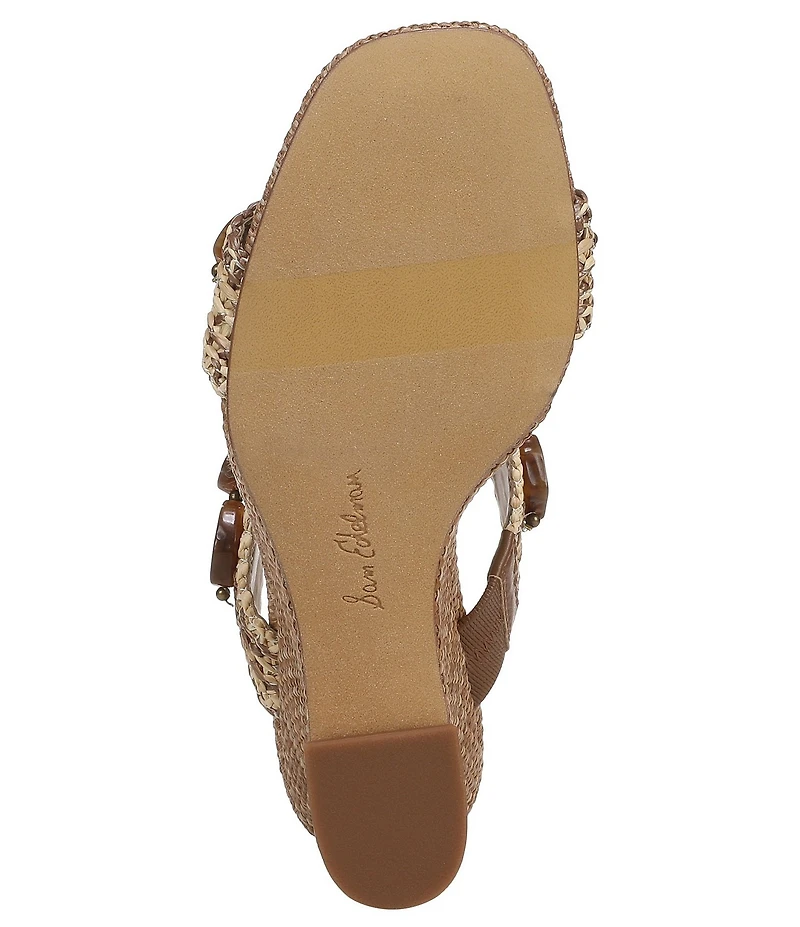 Sam Edelman Dante Stone Embellished Raffia T-Strap Wedge Slide Sandals