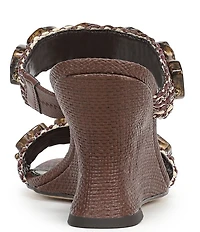 Sam Edelman Dante Stone Embellished Raffia T-Strap Wedge Slide Sandals