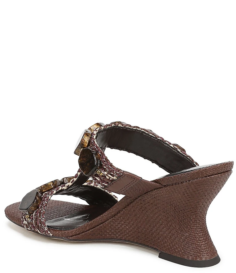 Sam Edelman Dante Stone Embellished Raffia T-Strap Wedge Slide Sandals