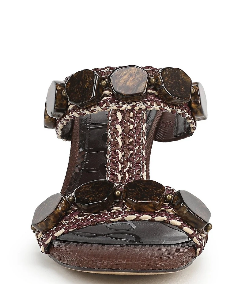 Sam Edelman Dante Stone Embellished Raffia T-Strap Wedge Slide Sandals