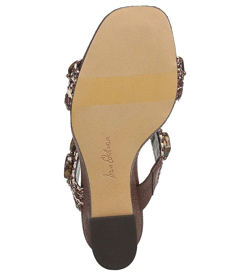 Sam Edelman Dante Stone Embellished Raffia T-Strap Wedge Slide Sandals