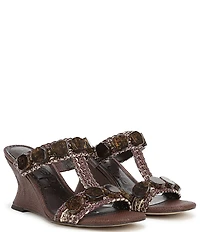 Sam Edelman Dante Stone Embellished Raffia T-Strap Wedge Slide Sandals