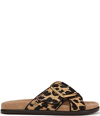 Sam Edelman Darla Leopard Print Calf Hair Criss Cross Buckle Hardware Slide Sandals