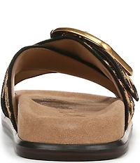 Sam Edelman Darla Leopard Print Calf Hair Criss Cross Buckle Hardware Slide Sandals