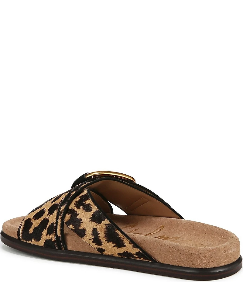 Sam Edelman Darla Leopard Print Calf Hair Criss Cross Buckle Hardware Slide Sandals